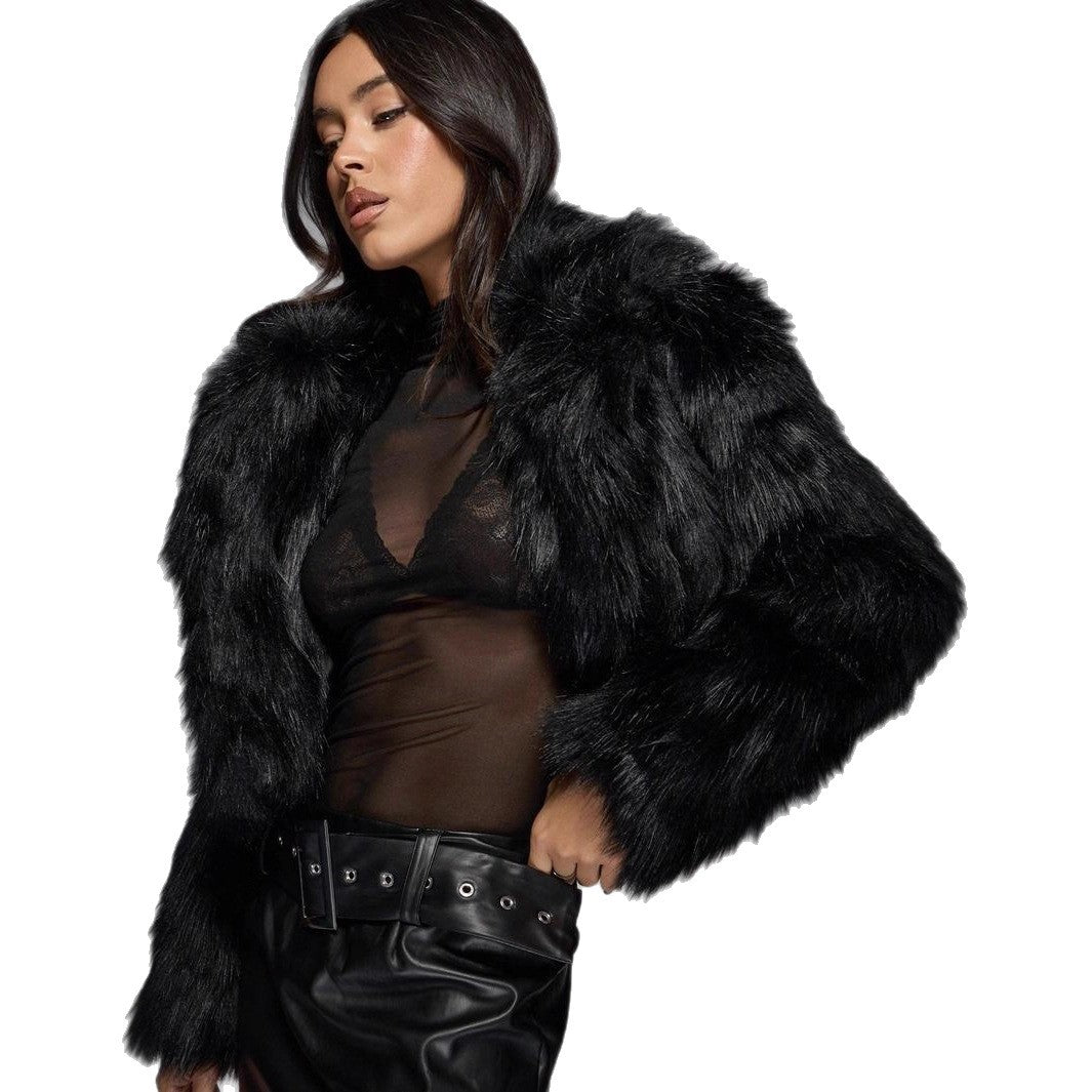 Damen Modische Kurzjacke mit glamourösem Kunstfell Heidi-Mode
