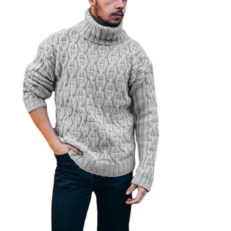 Herren Strickpullover mit hohem Kragen und strukturiertem Kabelmuster Heidi-Mode