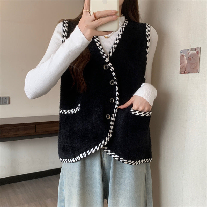 Damen Weste mit geflochtenen Akzenten und Knopfdetails Heidi-Mode