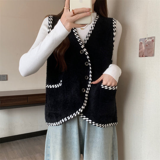 Damen Weste mit geflochtenen Akzenten und Knopfdetails Heidi-Mode