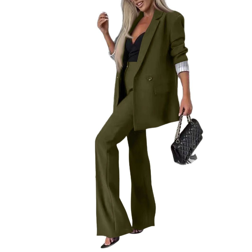 Damen elegantes und modernes Anzug-Set mit weitem Hosenbein und tailliertem Blazer Heidi-Mode