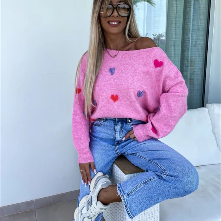 Damen Pullover mit verspielten Herzen und lässigem Schnitt Heidi-Mode