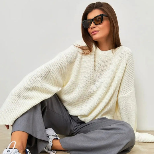 Damen lässiger Strickpullover mit weichem Material und oversized Schnitt Heidi-Mode