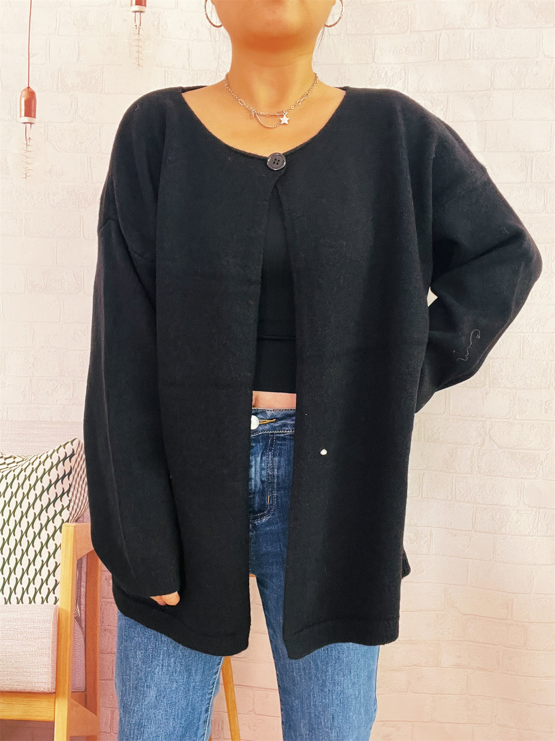 Damen lässiger Strickcardigan mit offenem Schnitt und weichen Materialien Heidi-Mode