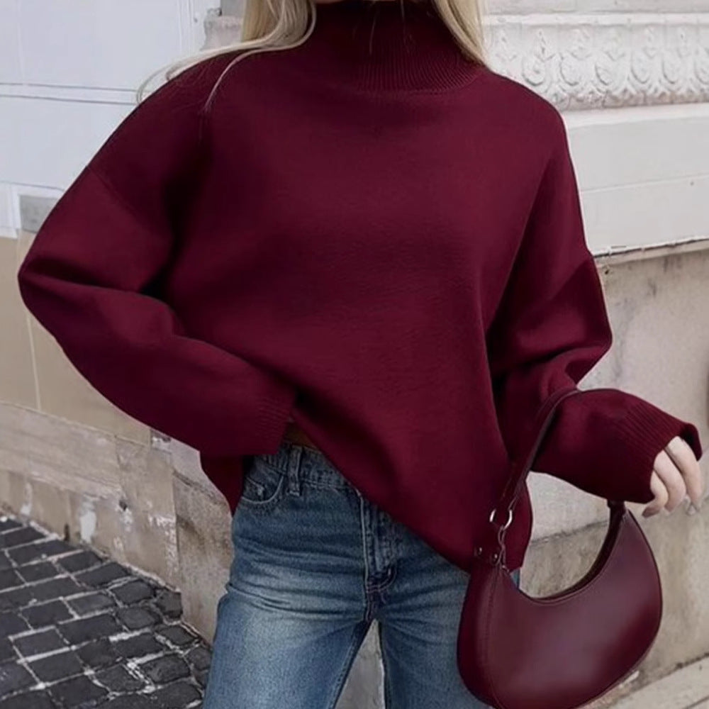 Damen Oversized Strickpullover mit hohem Kragen und lässiger Passform Heidi-Mode