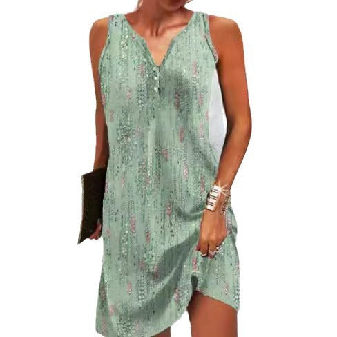 Damen, lässiges Sommerkleid mit V-Ausschnitt und asymmetrischem Saum Heidi-Mode