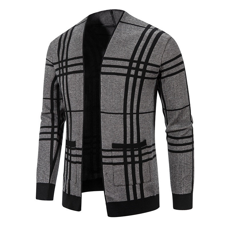 Herren Strickjacke mit modernem Karomuster und praktischem Reißverschluss Heidi-Mode