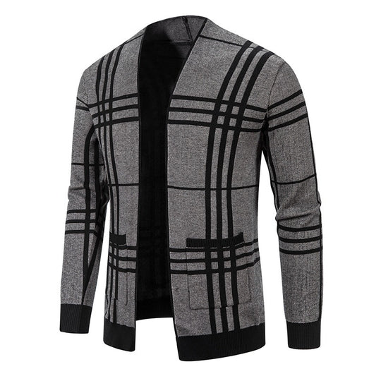 Herren Strickjacke mit modernem Karomuster und praktischem Reißverschluss Heidi-Mode