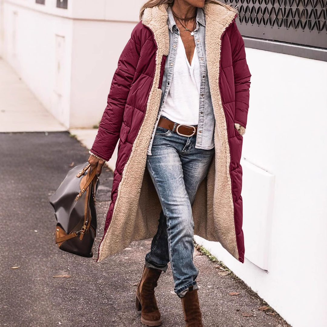 Damen Wintermantel im lässigen Oversized-Stil mit Kapuze und seitlichen Taschen Heidi-Mode