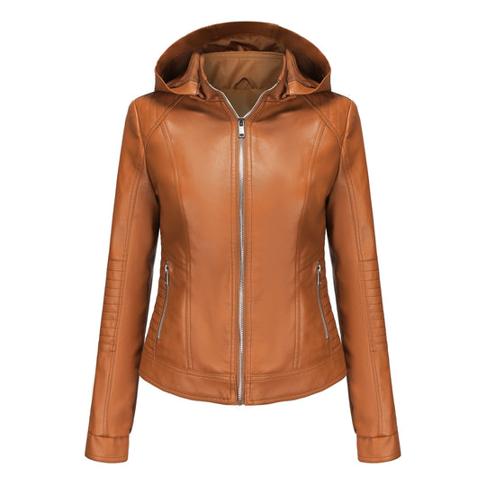 Damen Kapuzenjacke aus hochwertigem Kunstleder Heidi-Mode
