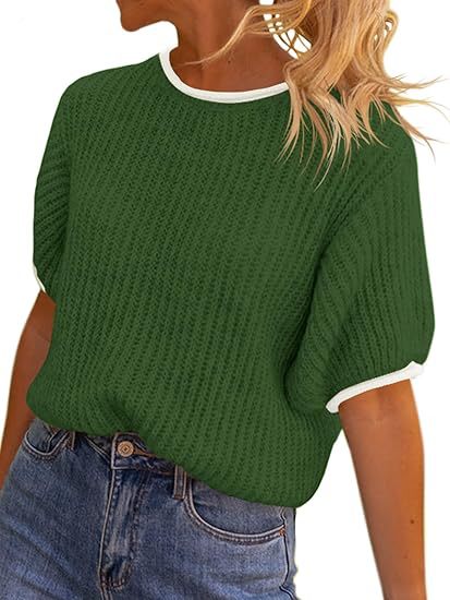 Damen lässiges Ripp-Strickoberteil mit kontrastierenden Abschlüssen Heidi-Mode