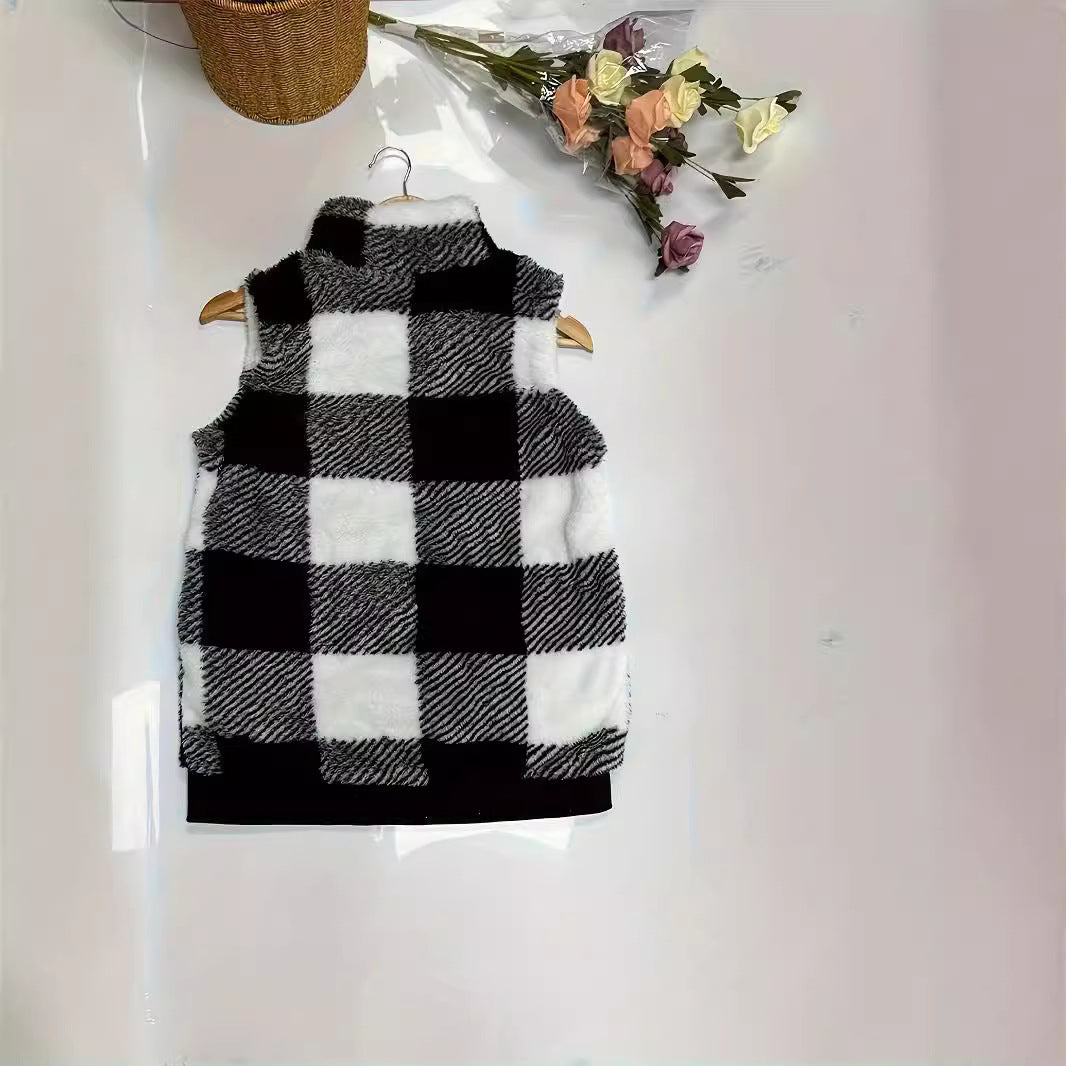 Damen Weste aus kuscheligem Fleece mit Karomuster und praktischen Taschen Heidi-Mode