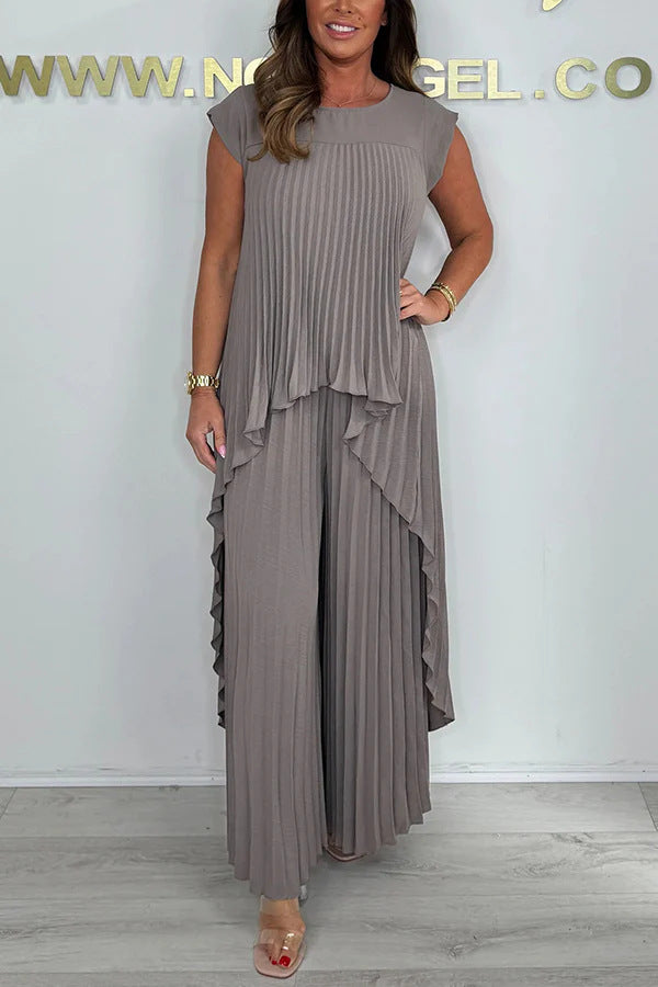 Damen elegantes Plissee-Jumpsuit mit asymmetrischem Saum und fließendem Design Heidi-Mode