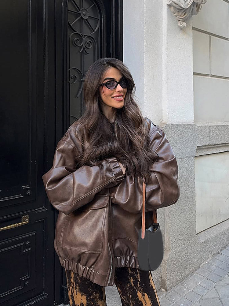 Damen Oversized Kunstlederjacke Heidi-Mode