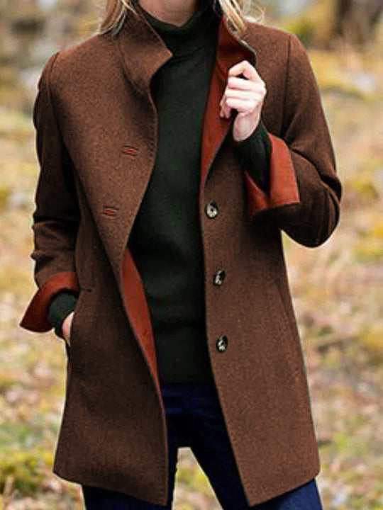Damen eleganter langer Baumwollmantel mit doppelter Knopfleiste Heidi-Mode
