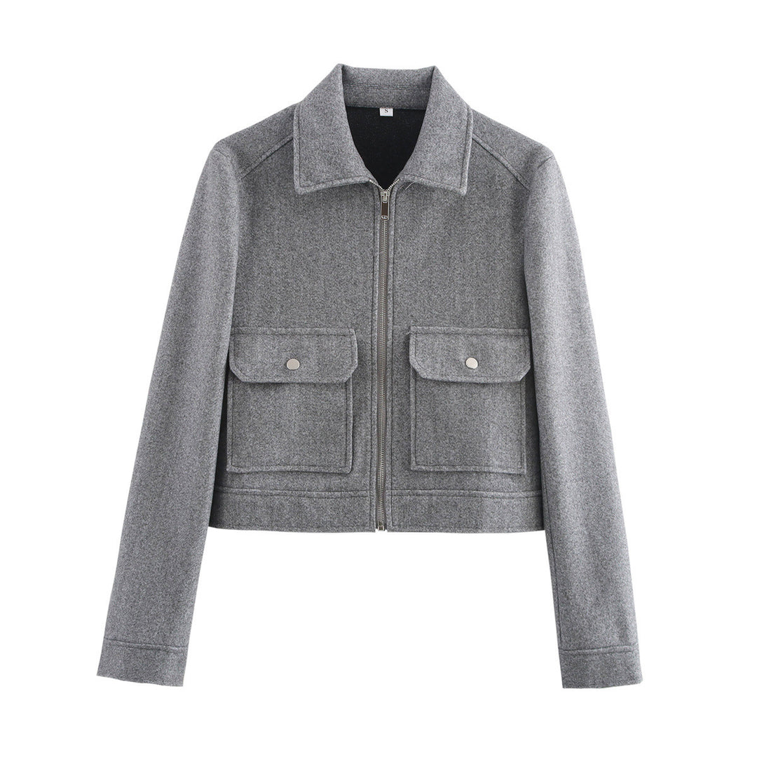 Damen kurze Fleecejacke mit stilvollen Brusttaschen und elegantem Kragen Heidi-Mode