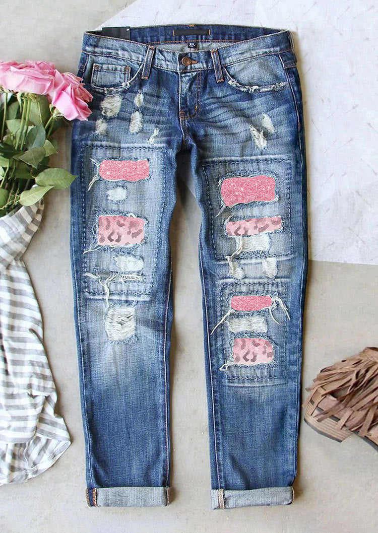 Damen Ripped Jeans mit modischen Patches und lässigem Schnitt Heidi-Mode