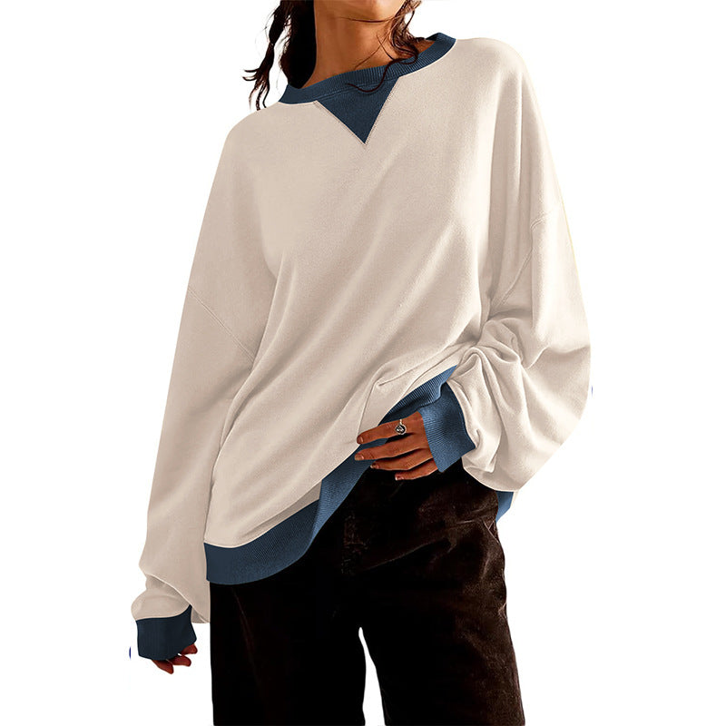 Damen lässiges Sweatshirt mit V-Ausschnitt und Kontrastbündchen Heidi-Mode