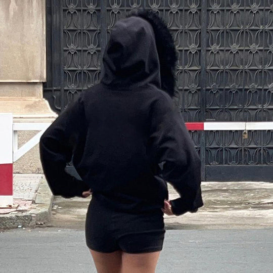 Damen warme Sweatjacke mit abnehmbarem Kunstfellkragen Heidi-Mode