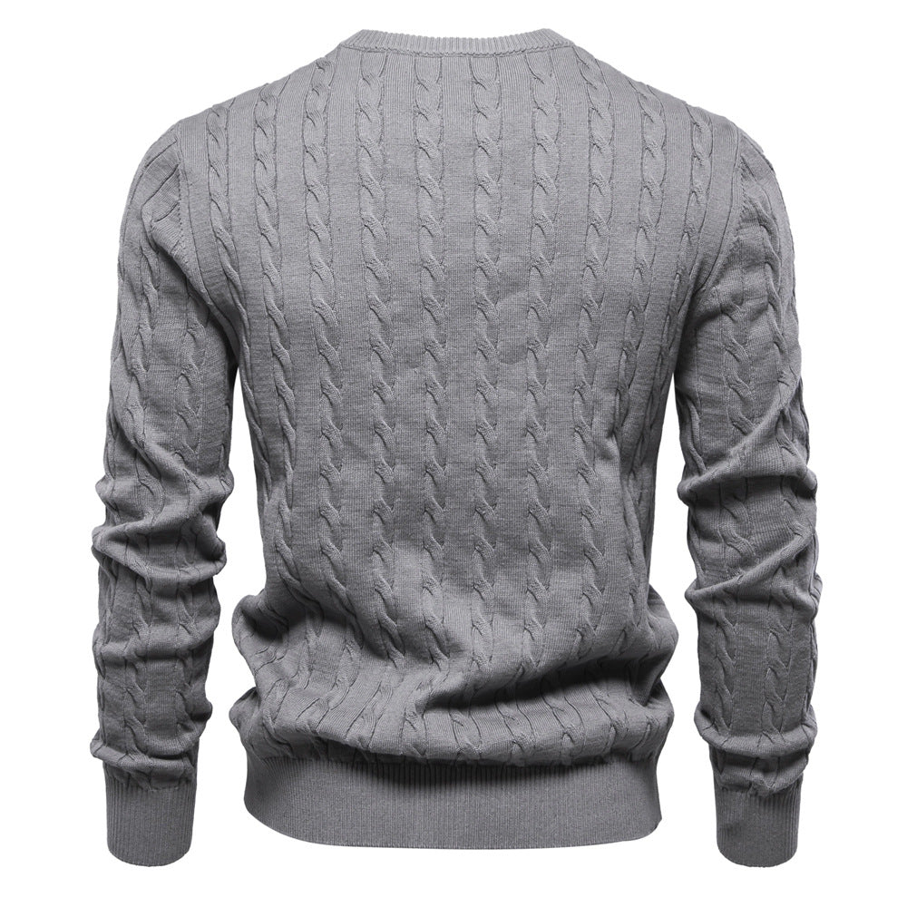Herren Strickpullover mit Zopfmuster und Rundhalsausschnitt Heidi-Mode