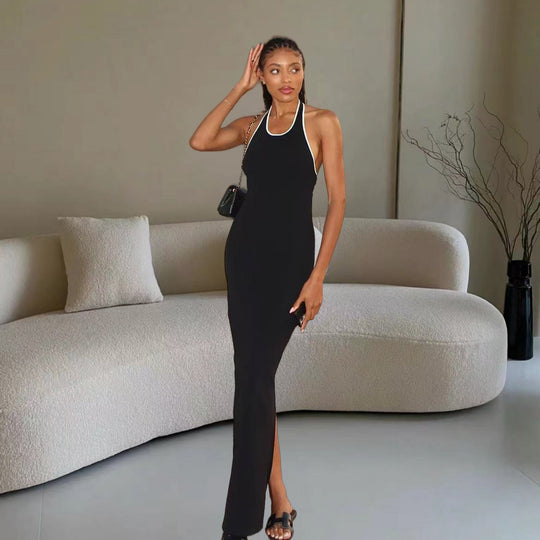 Damen Elegantes Maxikleid mit tiefem V-Ausschnitt und seitlichem Schlitz Heidi-Mode