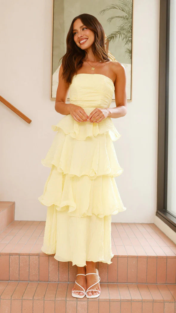 Damen Elegantes Wickelmaxikleid mit voluminösen Rüschendetails Heidi-Mode