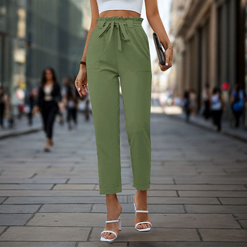 Damen elegante Chino-Hose mit hohem Bund und Taillenzug Heidi-Mode