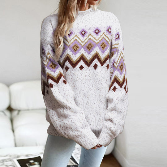 Damen Strickpullover mit geometrischem Muster Heidi-Mode