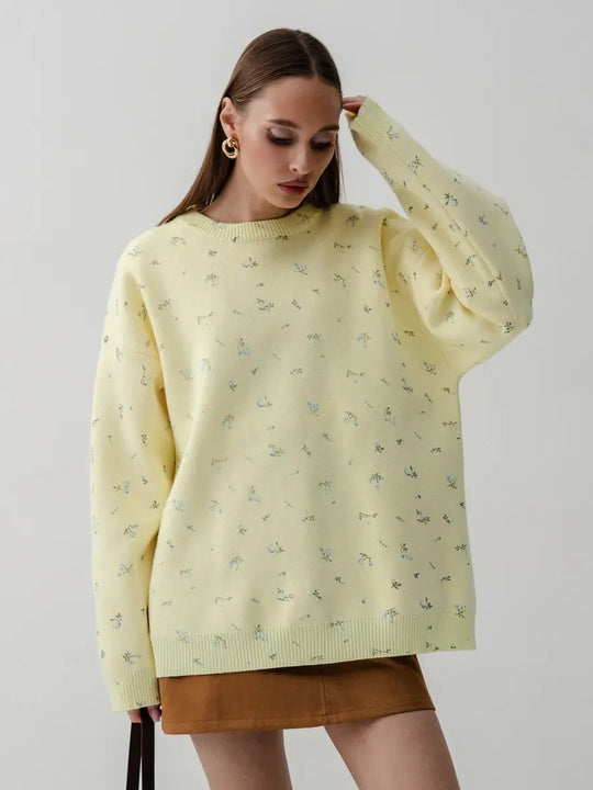 Damen Oversized Strickpullover mit floralen Akzenten und weitem Schnitt Heidi-Mode