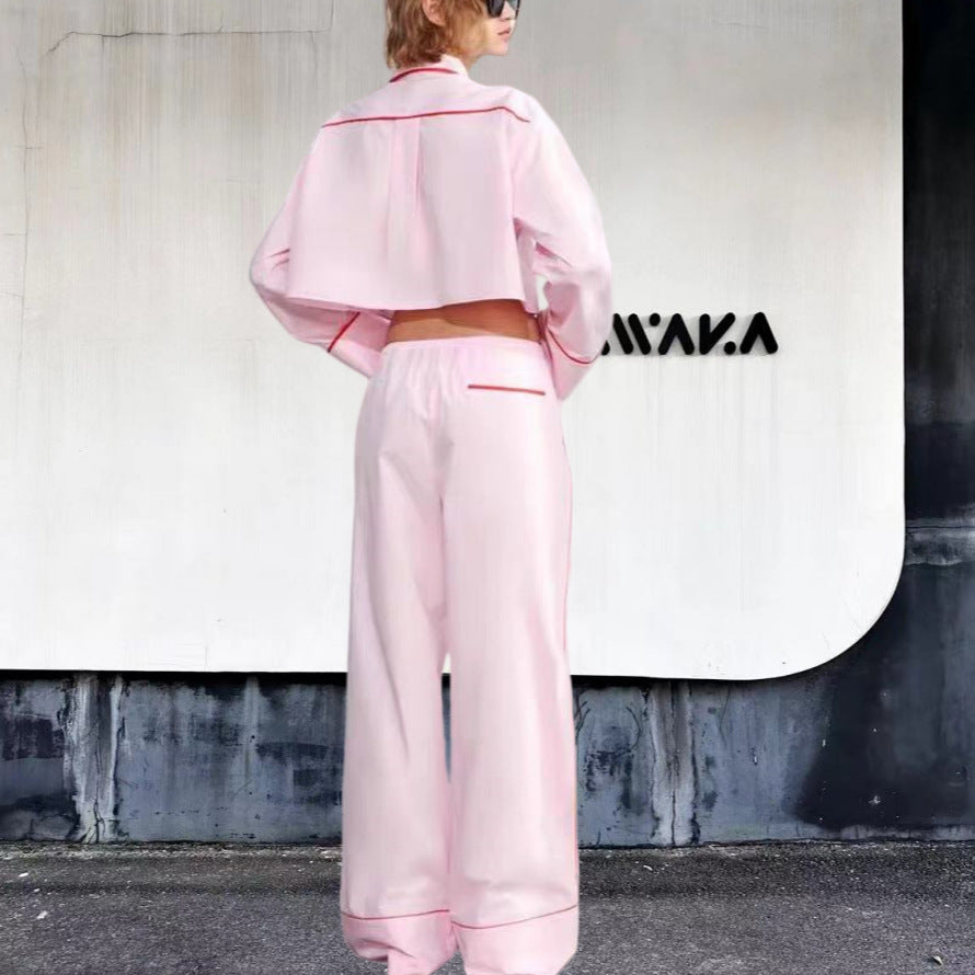Damen modisches zweiteiliges Set mit Crop-Top und weiten Hosen Heidi-Mode