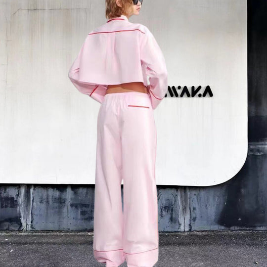 Damen modisches zweiteiliges Set mit Crop-Top und weiten Hosen Heidi-Mode