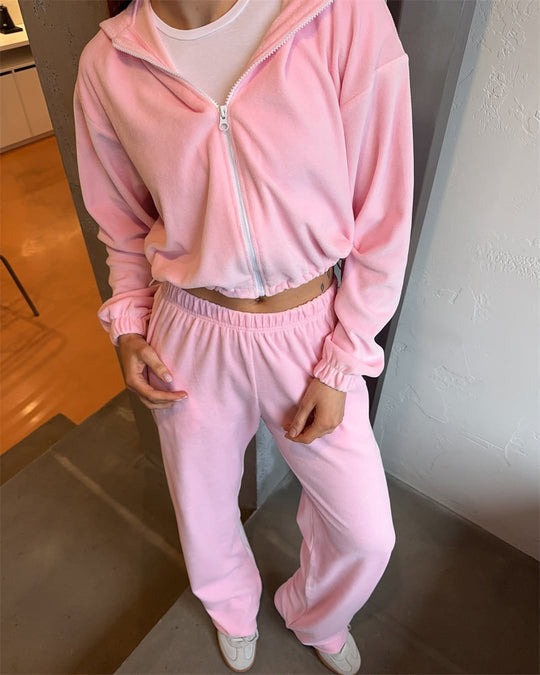 Damen lässiges Crop-Hoodie-Set mit weiten Hosen Heidi-Mode