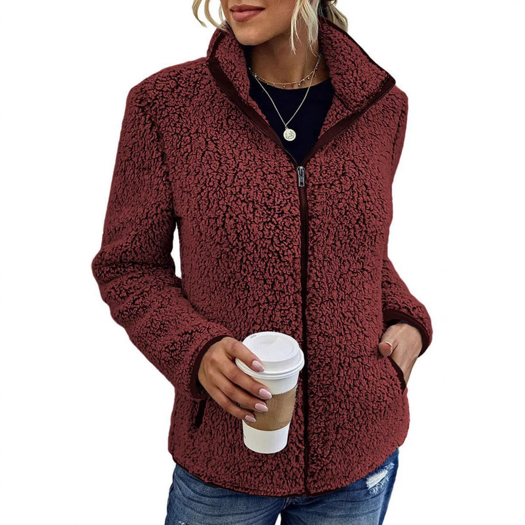 Damen Fleecejacke mit hohem Kragen und seitlichen Reißverschlusstaschen Heidi-Mode