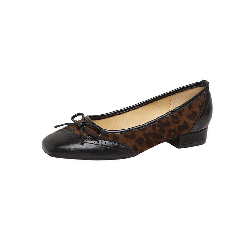 Damen Ballerinas mit Leopardenmuster und komfortablem Absatz Heidi-Mode