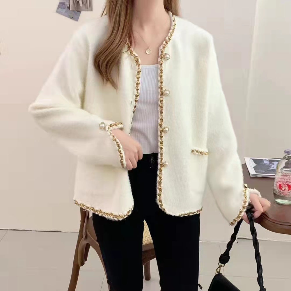 Damen Elegante Strickjacke mit dekorativen Perlenknöpfen und feiner Struktur Heidi-Mode