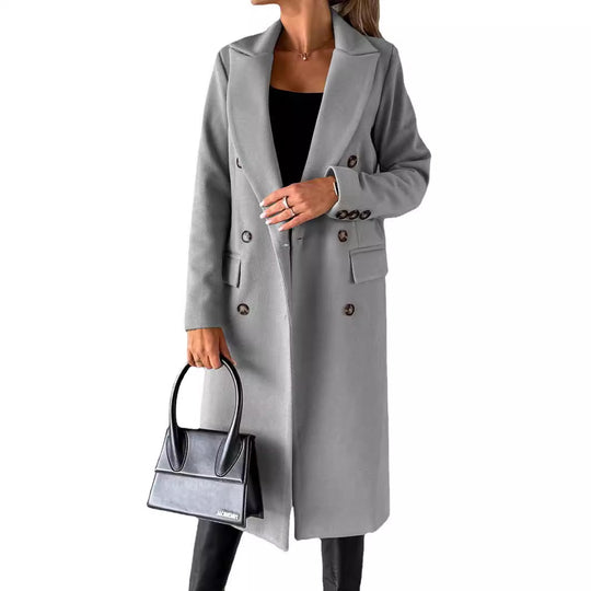 Damen eleganter Doppelreiher-Mantel mit modernem Schnitt und Taschen Heidi-Mode