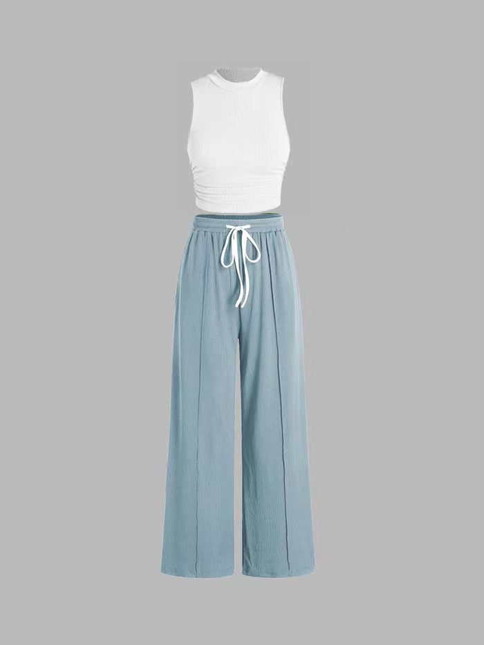 Damen lässiges Oberteil und weit geschnittene Hose Set Heidi-Mode