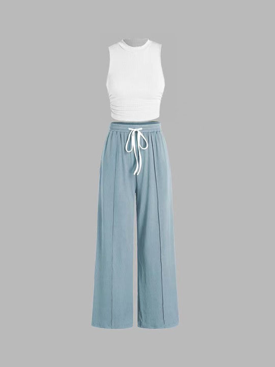 Damen lässiges Oberteil und weit geschnittene Hose Set Heidi-Mode