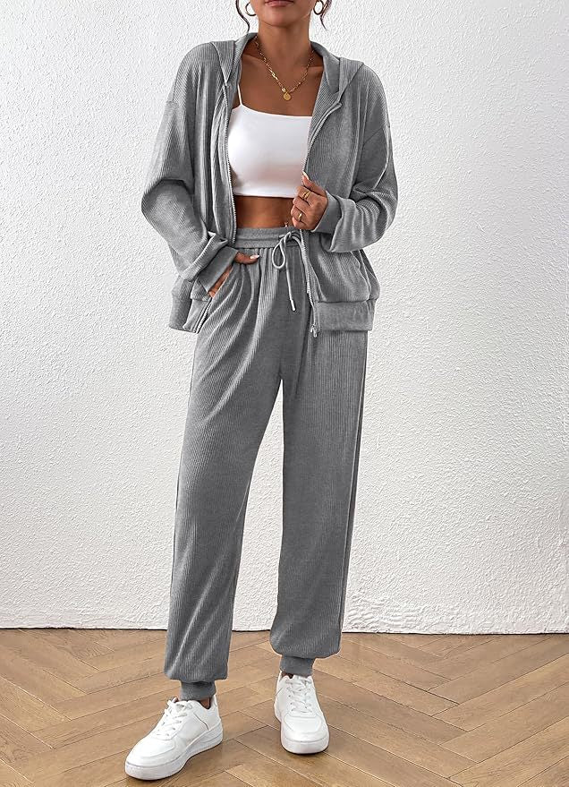 Damen Lässiges Set aus strukturiertem Hoodie und Jogginghose Heidi-Mode