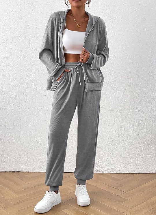 Damen Lässiges Set aus strukturiertem Hoodie und Jogginghose Heidi-Mode