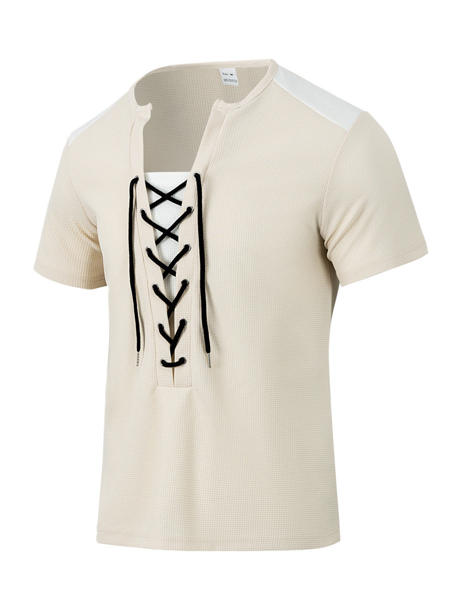 Herren Kurzarm Shirt mit sportlichem Schnürdesign Heidi-Mode