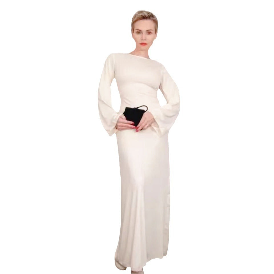 Damen Maxikleid mit elegantem V-Ausschnitt und weit schwingenden Ärmeln Heidi-Mode