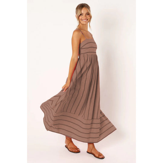 Damen Maxikleid mit feinen Streifen und elastischem Taillenbund Heidi-Mode
