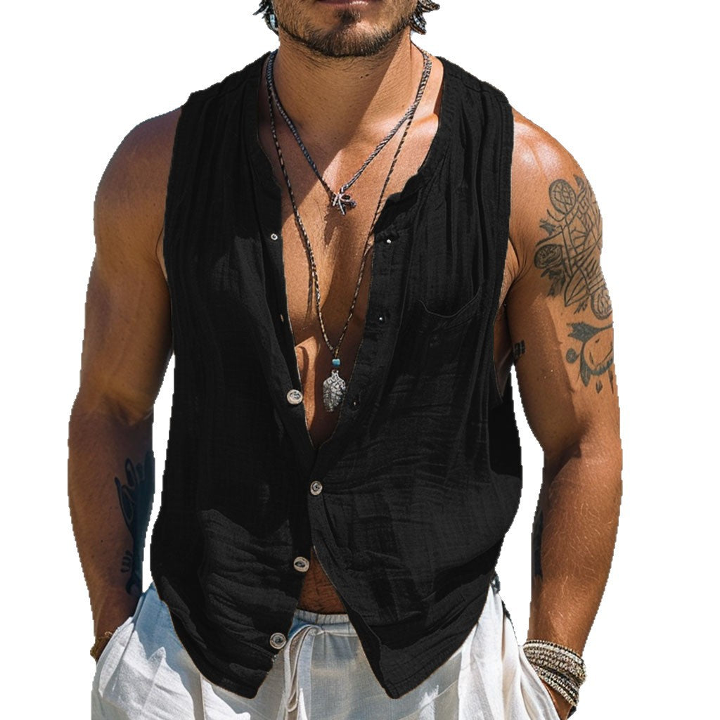 Herren Ärmelloses Hemd aus atmungsaktivem Leinen Heidi-Mode