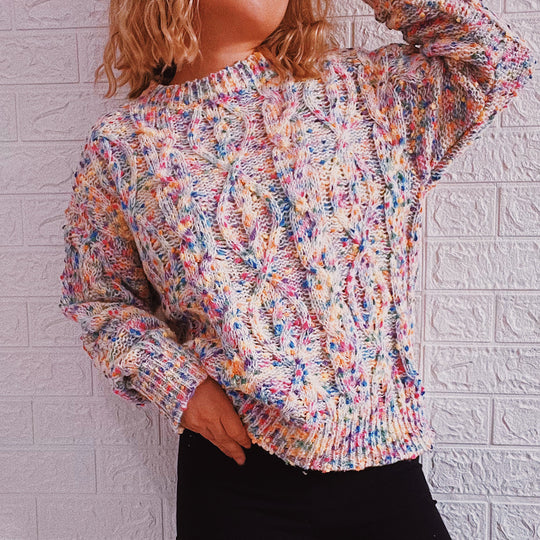 Damen grob gestrickter Pullover mit bunten Akzenten und lässigem Schnitt Heidi-Mode
