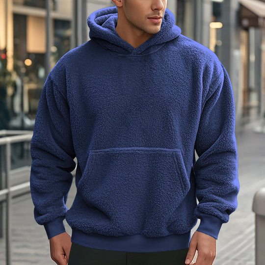 Herren Hoodie aus kuscheligem Teddy-Fleece mit Kängurutasche und breiten Bündchen Heidi-Mode