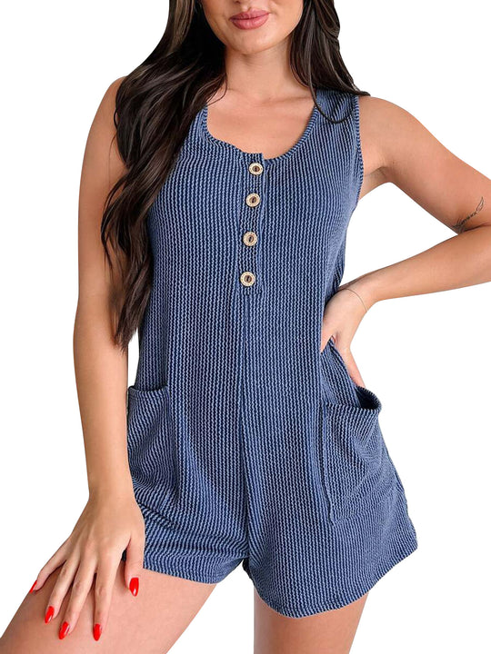 Damen Jumpsuit mit strukturiertem Muster und dekorativen Knöpfen Heidi-Mode