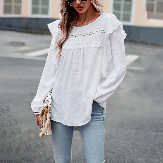 Damen Bluse mit Rüschendetails und feiner Struktur Heidi-Mode