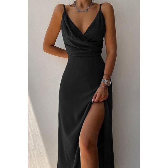 Damen Elegantes Maxikleid mit schickem Wickelausschnitt und verführerischem Schlitz Heidi-Mode