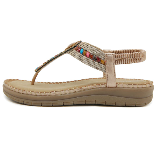 Damen Zehentrenner-Sandalen mit bunten Steindetails und komfortabler Sohle Heidi-Mode